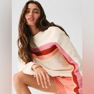 FAHERTY Vista Striped Pullover In Peach Nectar Multi Small